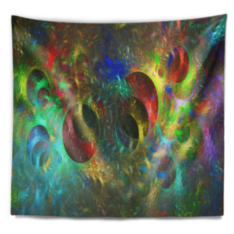 Tapisserie à cercles lumineux multicolores abstract, H 32 po x l 39 po