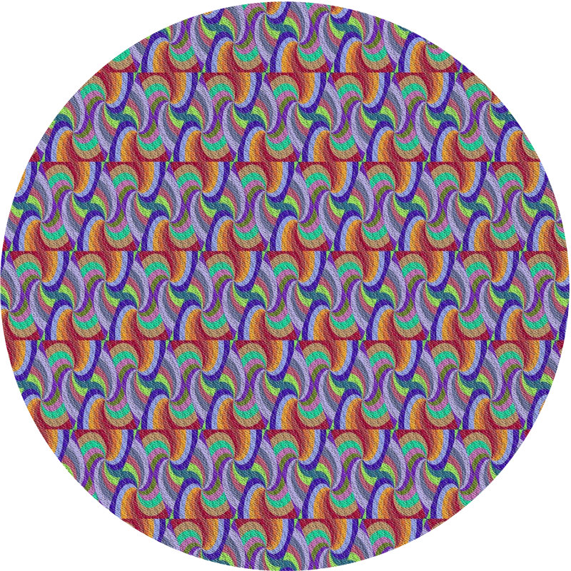 Tapis rouge/bleu à motifs, Rond 4 pi
