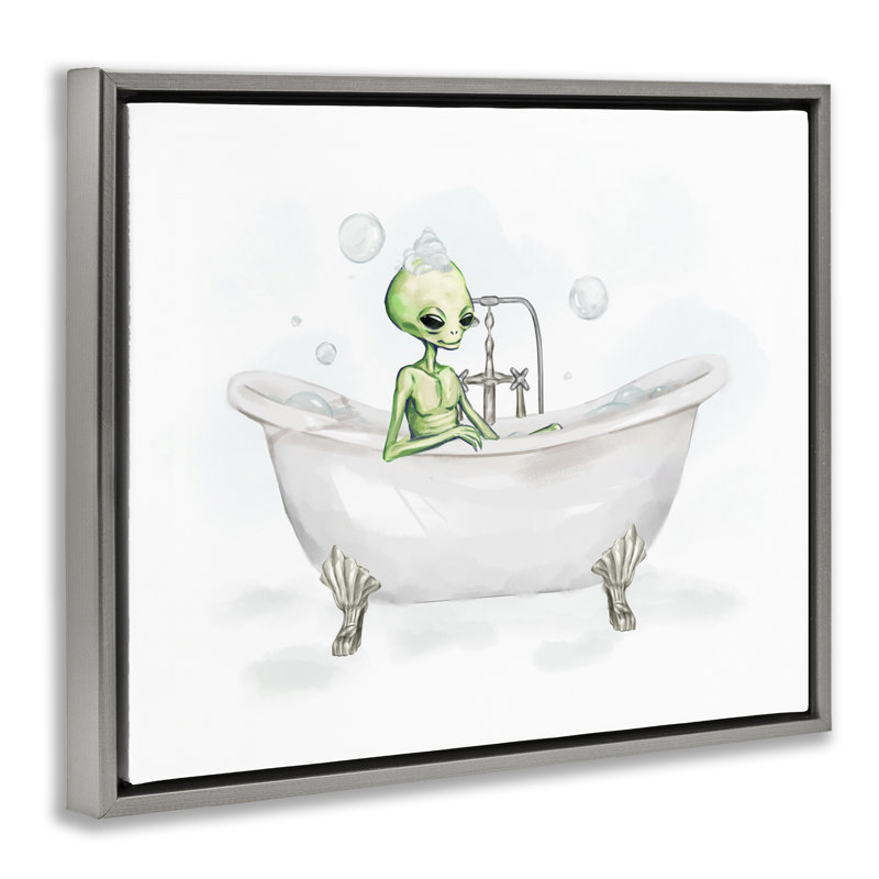 Alien Bubble Bath Gray Framed Floater Canvas Wall Art by Ziwei Li, Luster Gray Floater Frame, 25" H x 31" W