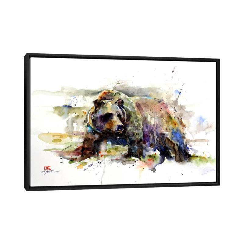 Ours multicolore par Dean Crouser - reproduction d'art sur toile, H 18 po x l 26 po x P 1,5 po, Toile encadrée noire