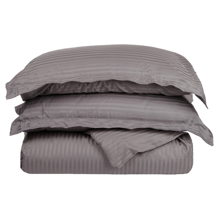 Luxor Treasures 100% Cotton Sateen Weave Striped - Set of 3, Full / Queen Duvet Cover + 2 Standard Shams, Gray