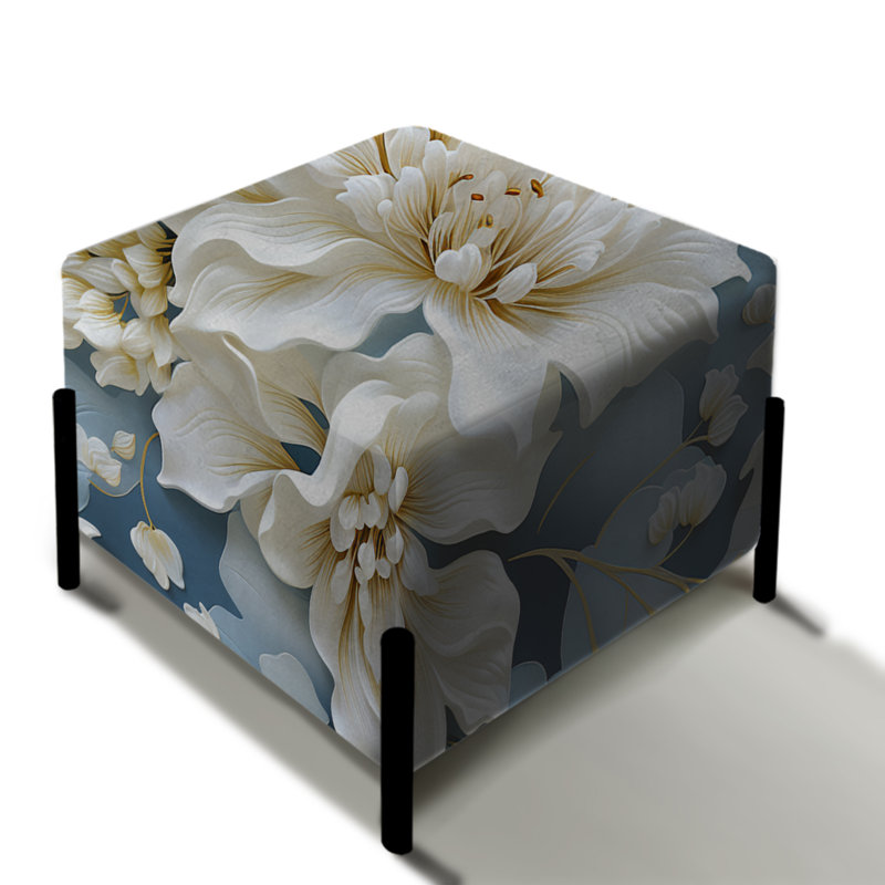 Misty blanc et bleu floral damassé I - repose-pieds carré damassé