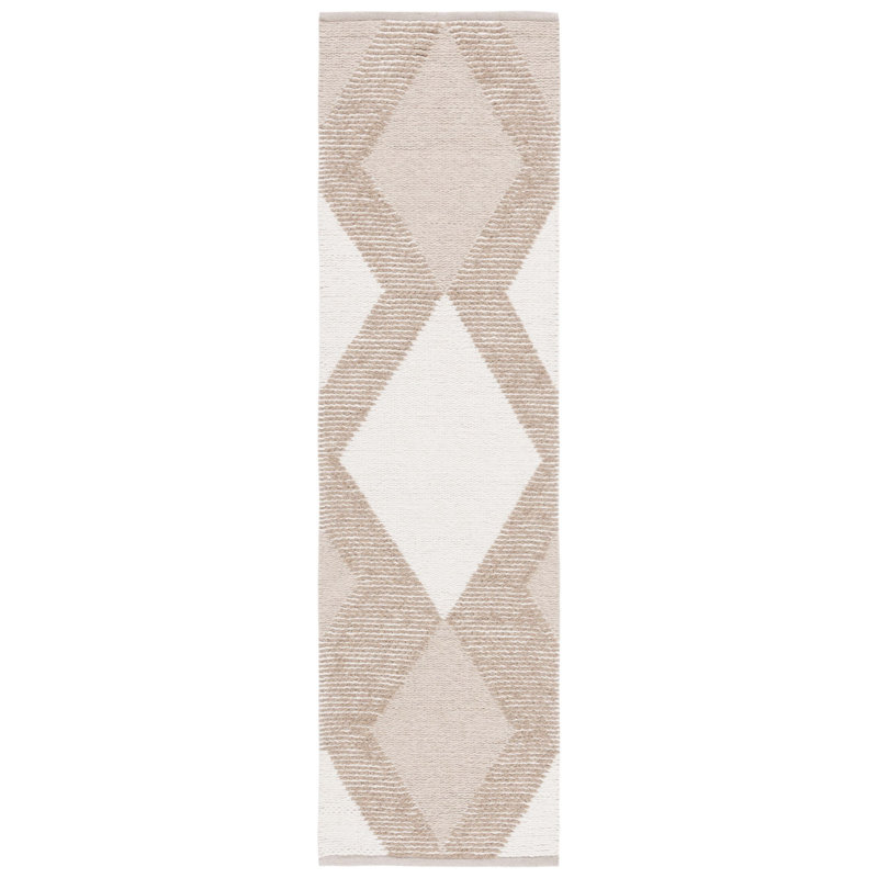 Charvik Geometric Handmade Area Rug in White/ Ivory, Runner 2'3" x 8'