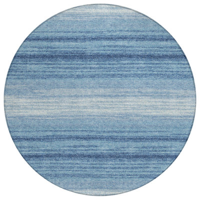 8' Blue And Ivory Round Abstract Washable Indoor Outdoor Area Rug