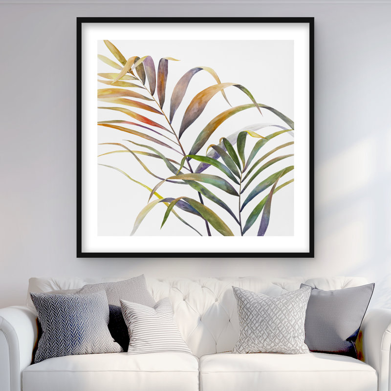 «Watercolor Tropical Palm Leaves», reproduction encadrée | Décoration de chambre à coucher