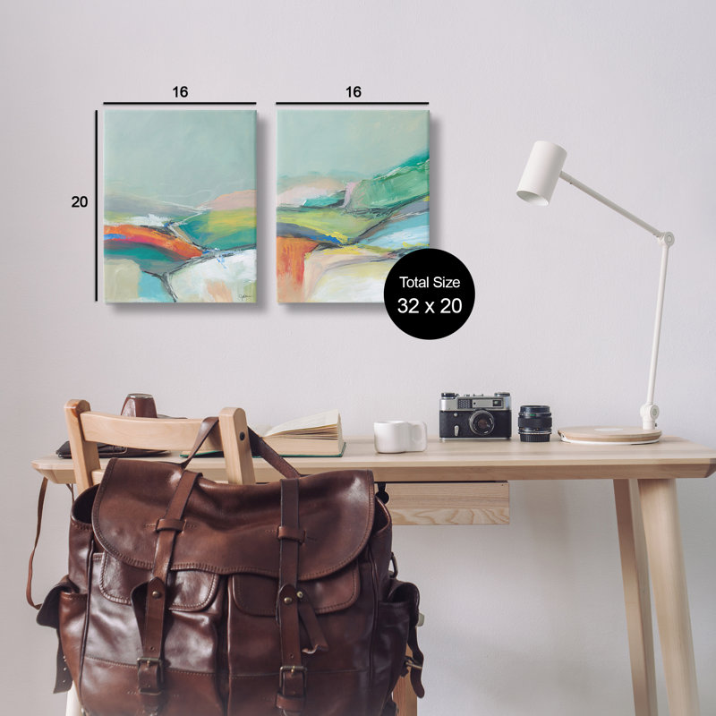 «Impressionist Pastel Landscape», ensemble de 2 toiles murales par Jan Weiss, H 20 po x l 16 po