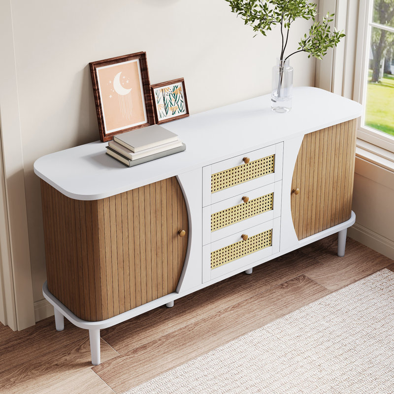 Amiah 140cm Sideboard, White and natural