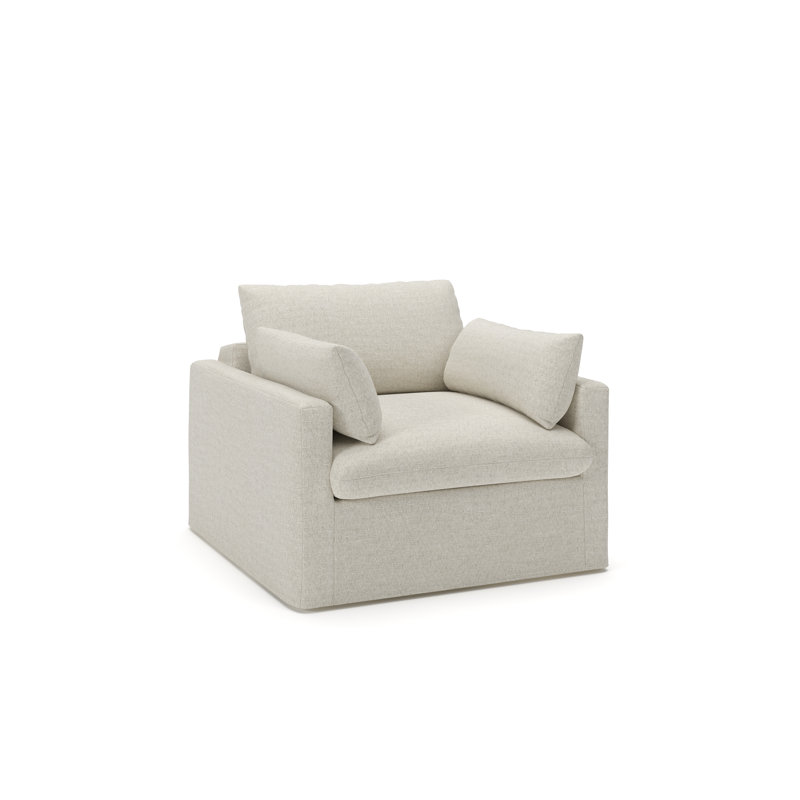 Luna Slipcovered Chair and a Half, Macarena Light Gray Canvas