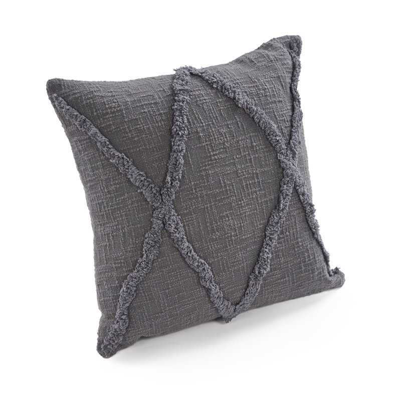 Housse de coussin carrée à franges, 100 % coton uni, Gris foncé, 20 po x 20 po