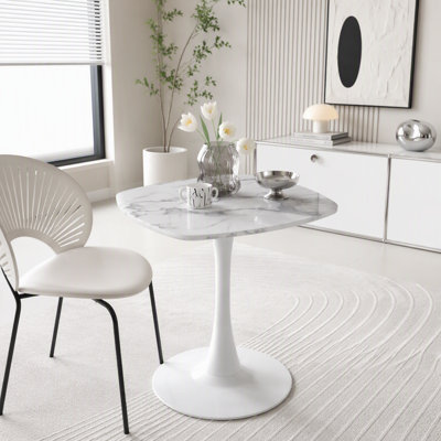 Pedestal Side Table with Marble Top 23.62"