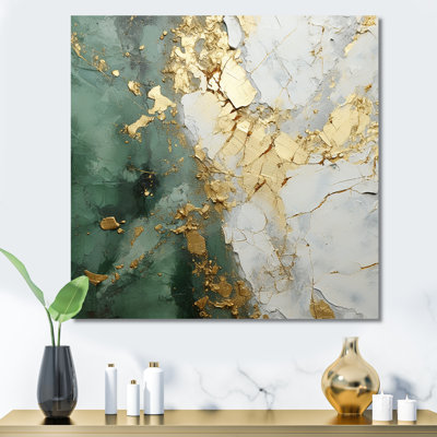 «Gold and Green Paint Fusion», peinture abstraite encadrée