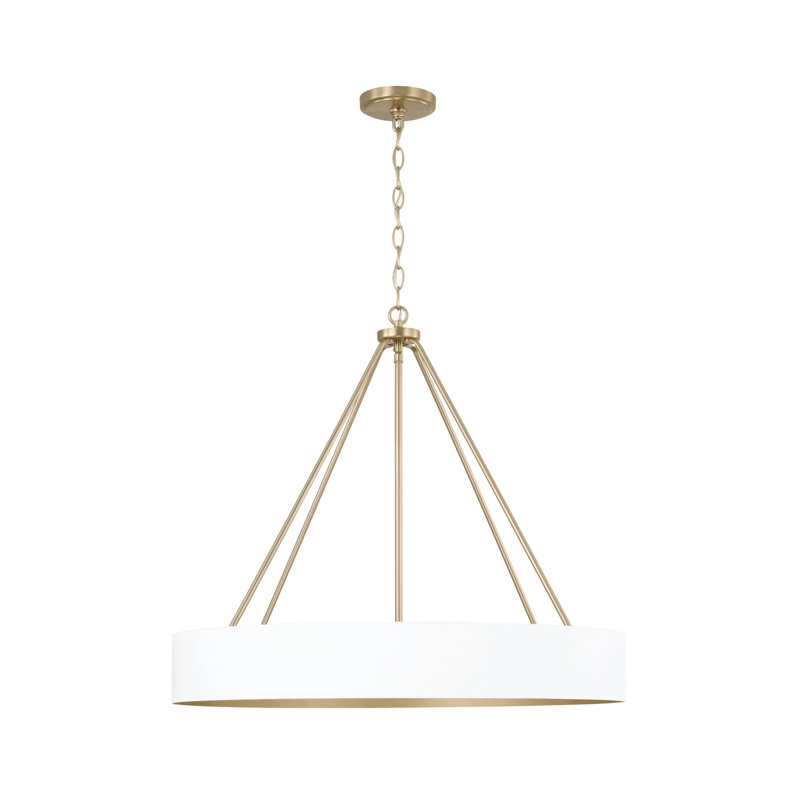 27.50"W x 24.25"H 4-Light Modern Circular Metal Chandelier, Matte Brass/White