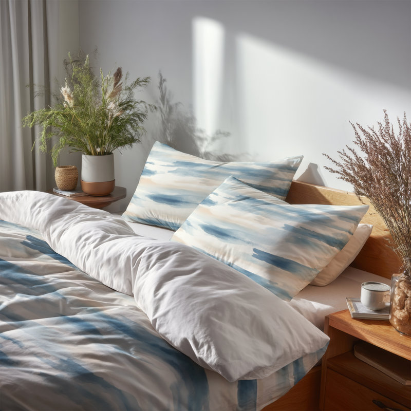 Ensemble de housse de couette abstrait 3 pièces - Ensemble de housse de couette et coussin décoratif Coastal Shore