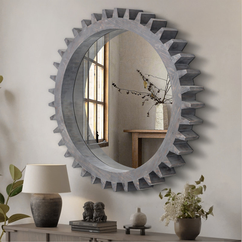 Charmant miroir décoratif en bois rétro pour diverses pièces et espaces, Gris, 42 po x 42 po