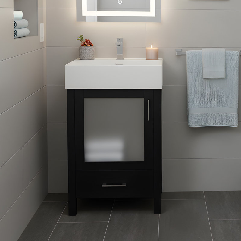 Meuble-lavabo moderne 20 "avec lavabo en céramique, Noir