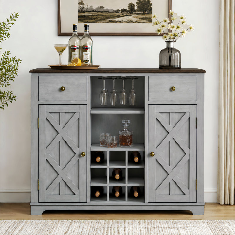 Buffet 2 tiroirs 47 po FWC20103B, Gris / brun