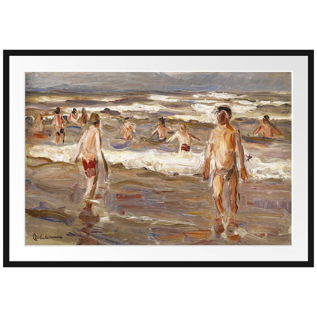 Max Liebermann - Badende Knaben Im Meer - Im Bilderrahmen Mit Galerie-Passepartout