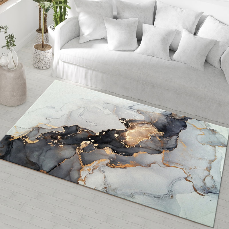 Tapis chic non tissé à motif mince avec motif floral complexe pour rehausser le décor du salon