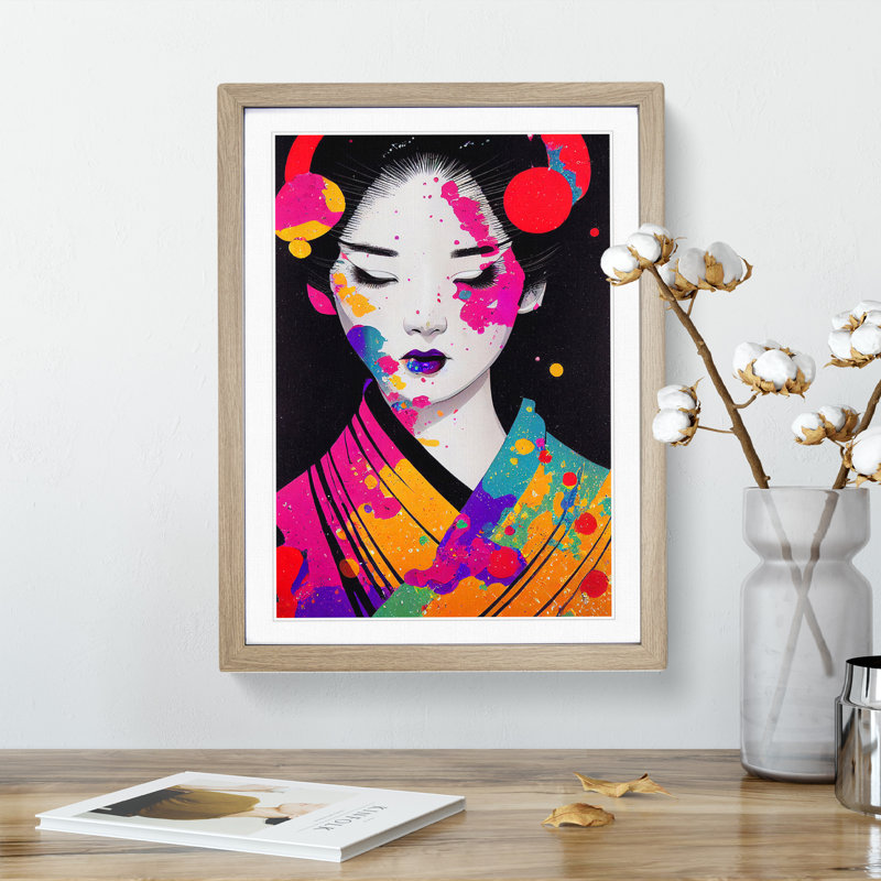 Geisha No.5 - Framed Print, 34cm H x 25cm W x 2cm D, Oak