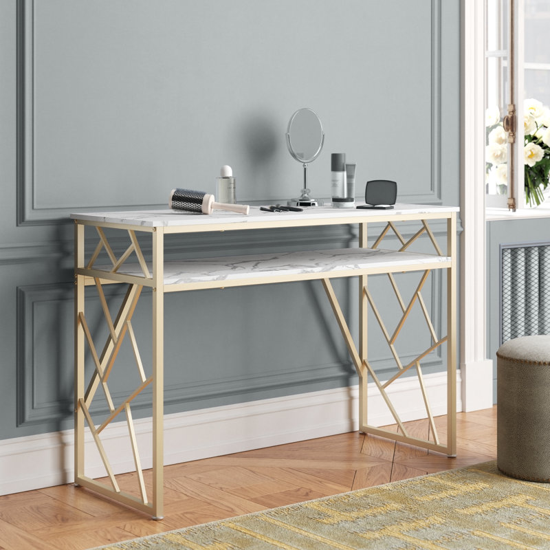 Console de 44,9 po SanderSon, table d'entrée blanche avec tablettes et structure en métal