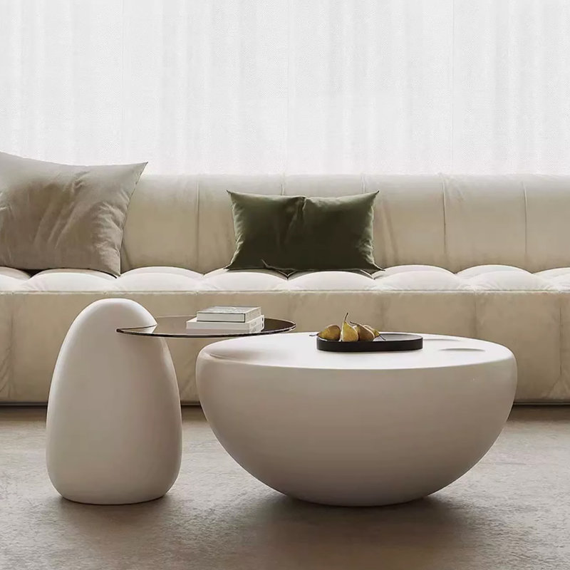 Nesting 42" Modern Round Creamy White Coffee Table, 2 pieces for Living Room