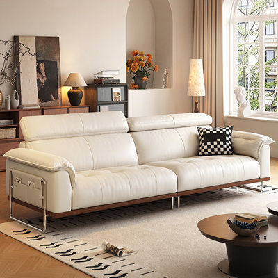 Beige Genuine Leather Modular Sofa cushion couch