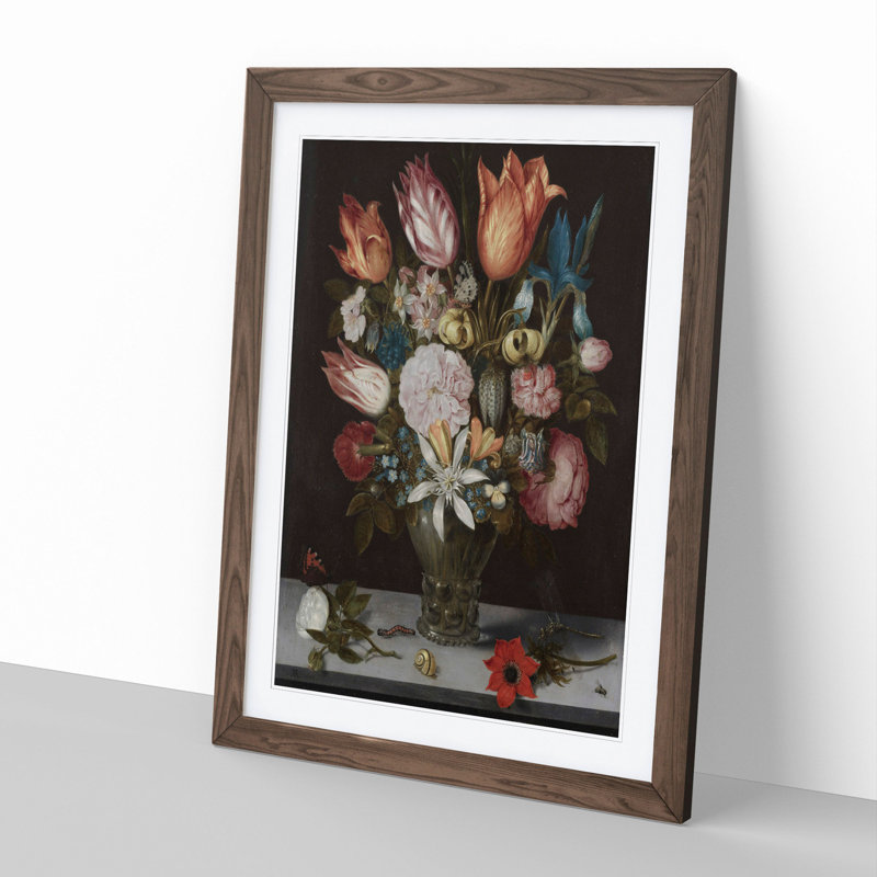 Still Life with Flowers Vol.5 by Ambrosius Bosschaert - Picture Frame Painting, 36cm H x 27cm W x 2cm D, Walnut