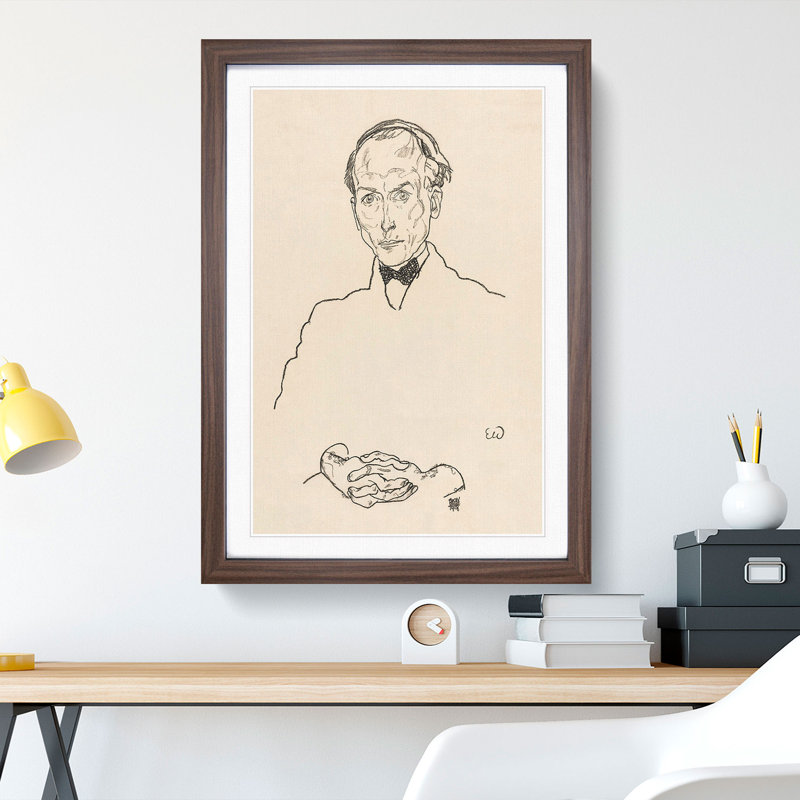 Dr. Ernst Wagner by Egon Schiele - Picture Frame Painting, Walnut Framed, 48cm H x 36cm W x 2cm D