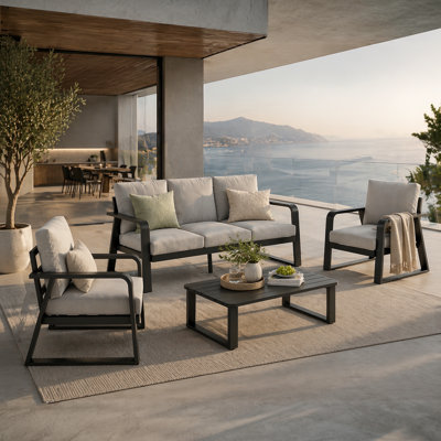 5-Person Aluminum Outdoor Patio Furniture Set with Sofa, Chairs, Coffee Table and Cushions