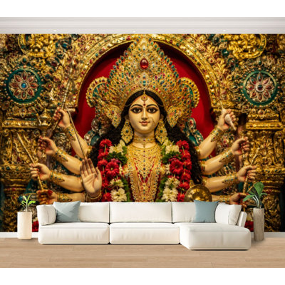Wall Mural Peel and Stick Wallpaper Durga idol worshipped Cultures India Self-Adhesive Removable Contact Paper Wall Decor for Living Room Bedroom 100"H x 144"W