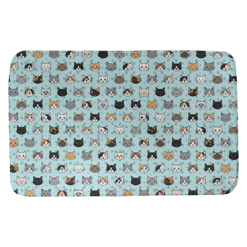 Tapis pour salle de bain chat Kitterman, l 21 po x L 34 po, Sarcelle / Noir