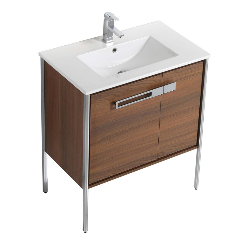 30" Single Bathroom Vanity, Polished Chrome, Walnut Ebony