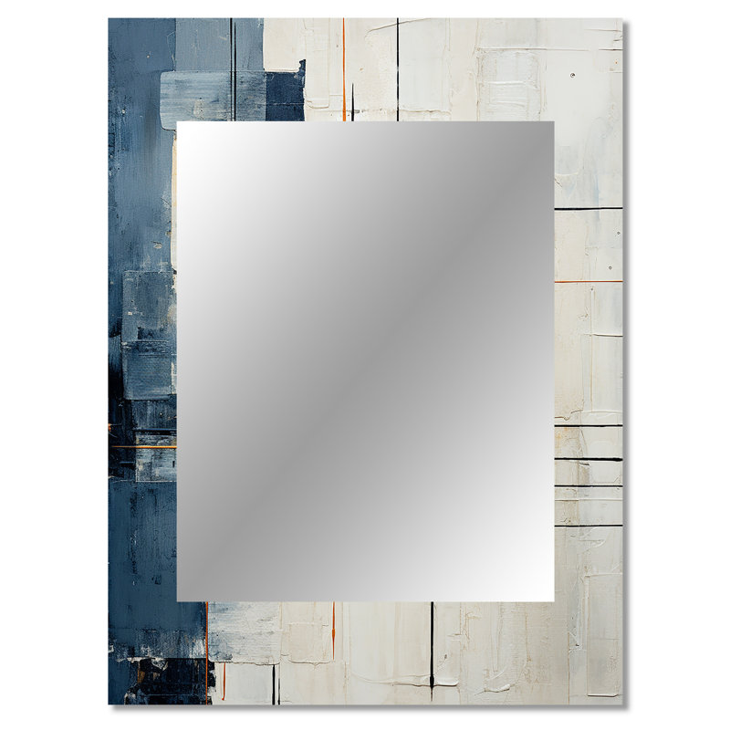 Bleu et blanc intemporel minimalisme I - peinture abstraite unique miroir mural, miroir moderne, art imprimé en métal