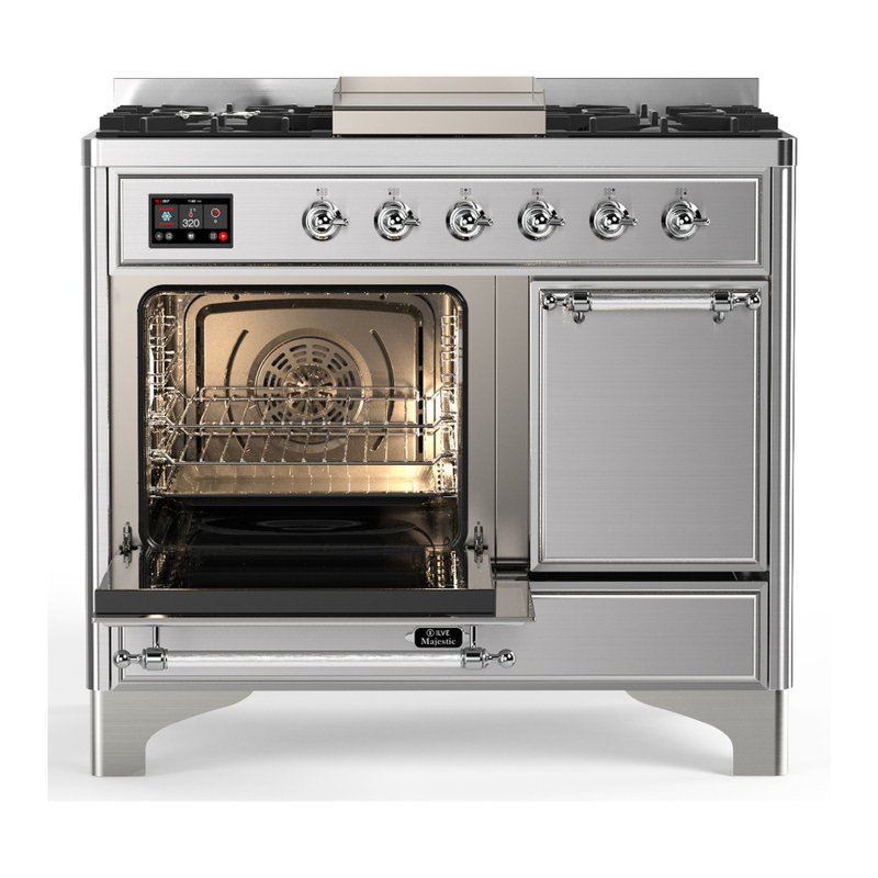 Majestic III Series 40 Inch Dual Fuel Range with 6 Sealed Burners, Griddle, in White (Natural Gas, Copper Trim), Chrome