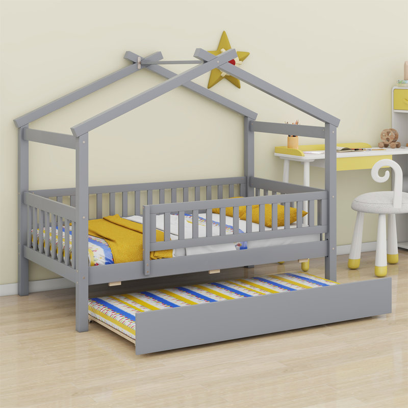 Lit en bois avec couchette, Gris