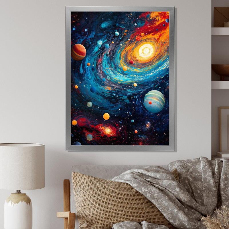 «Vibrant Space Galaxy I - Flamingo», art mural encadré, H 32 po x l 24 po x P 1 po, Cadre simple argenté