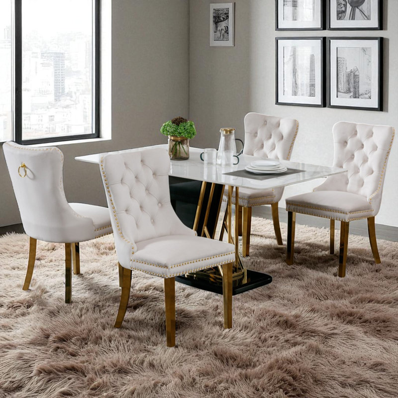 Chaises de salle à manger rembourrées Modern, 4, Beige, Doré