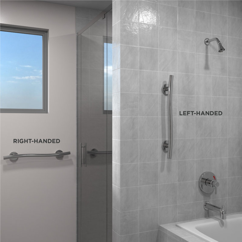 (2x Pack) Wave Grab Bar (24in), Left and Right Orientation, Polished Chrome