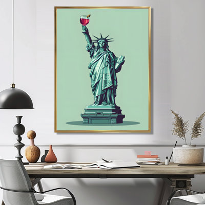 Statue Of Liberty Monument With Wine - City New York Wall Decor