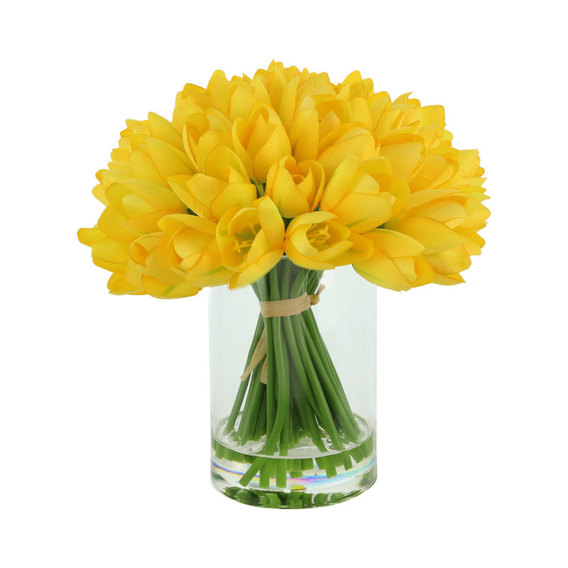 White Tulips Arranged in Glass Vase, Yellow