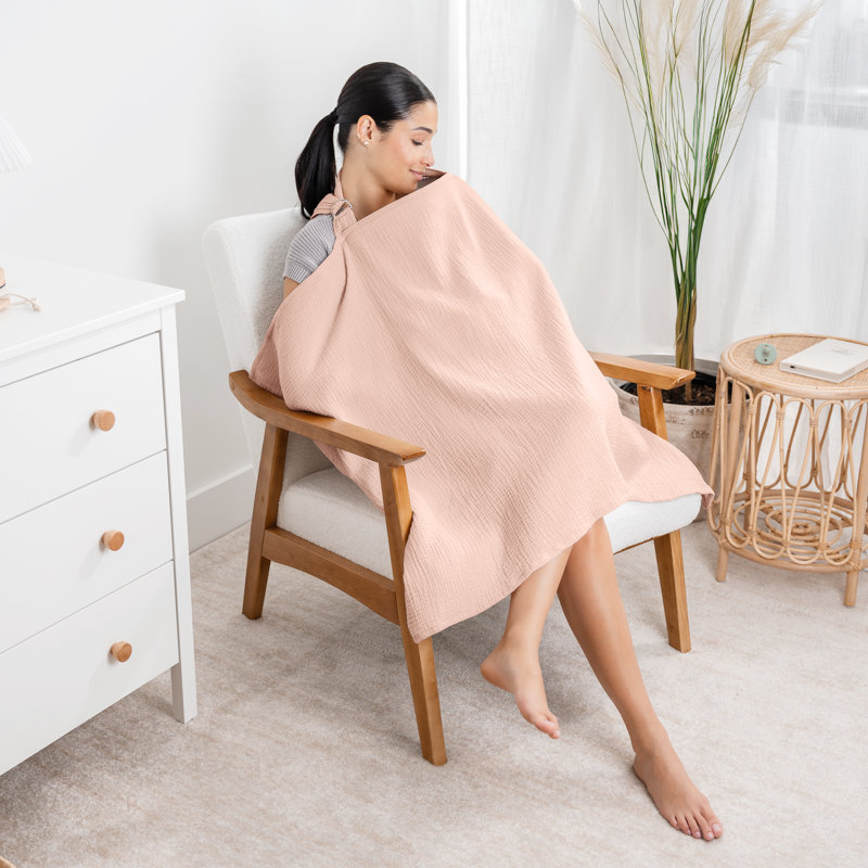 Comfy Cubs Breathable Nursing Cover - 100% Muslin Cotton with Rigid Hoop, Blush