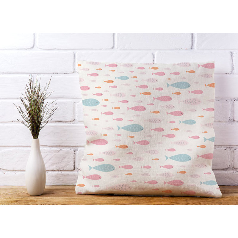 Fierros HAND DRAWN SWIMMING FISH Square Throw Cushion