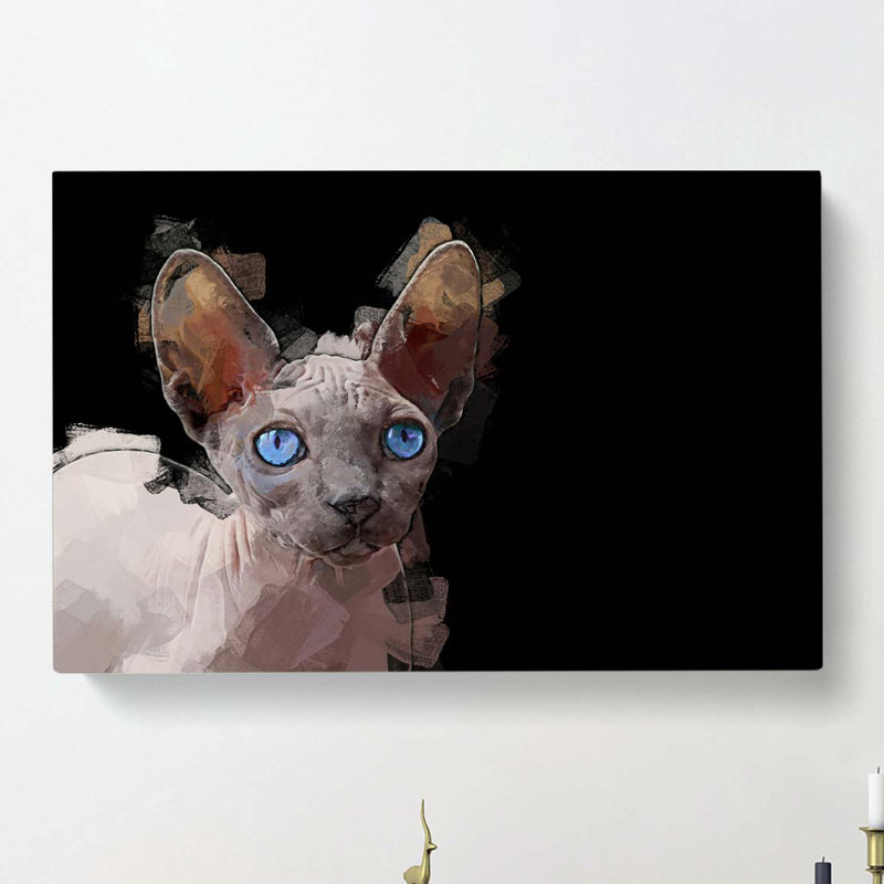 Blue Eyed Sphynx Cat In Abstract - Wrapped Canvas Print, 35cm H x 50cm W x 3cm D