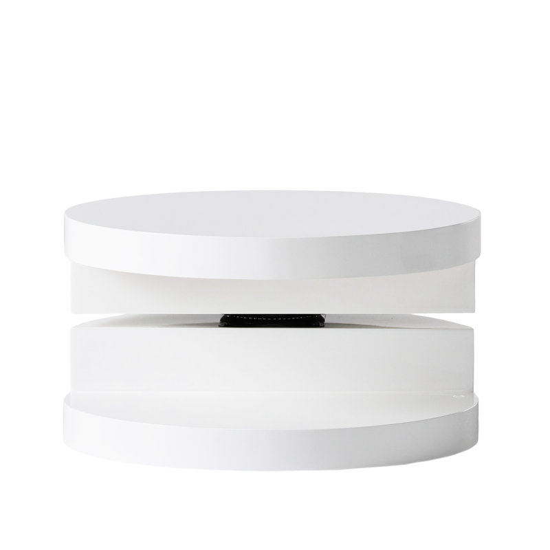 Petite table basse moderne avec fonction de rotation et de rangement, blanc brillant, 23,15 x 23,15 x 12,64 po, espace caché rotatif extra, blanc brillant, 23,62 x 23,62 x 12,99