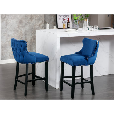 Velvet Upholstered Of 2 In Blue With Button Decoration - Sw1824bl Tempting Seating (Blue) Decoration, Wooden Legs & Trim Piece Captivating Chairs