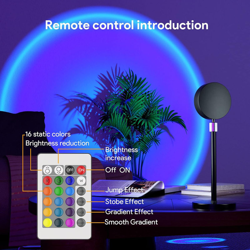 Sunset Projection Lamp With Remote Control, 16 RGB Colours, 360° Rotation, 4 Lighting Modes, HD Crystal Lens For Photography, Party, Home Decor, And Night Lighting