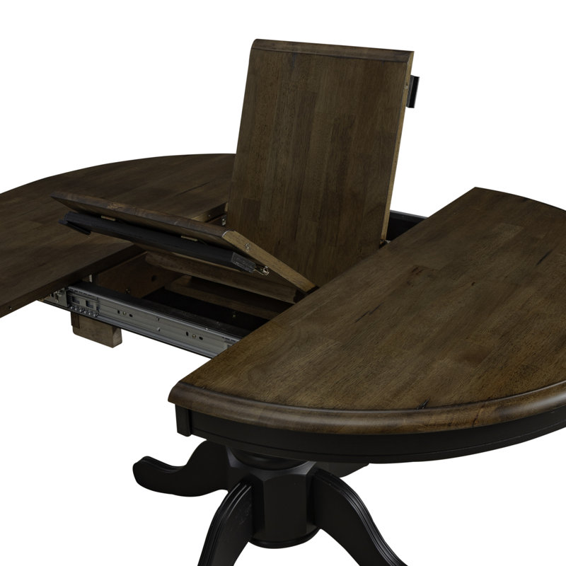 Judique Extendable Round Solid Wood Dining Table, Black