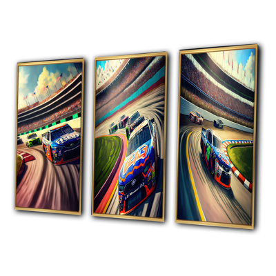 Daytona Stock Car Racing - dernier tour - ensemble d'art moderne de 3 pièces