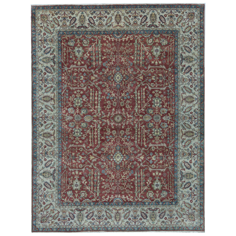 Tapis rouge et ivoire noué à la main de haute qualité