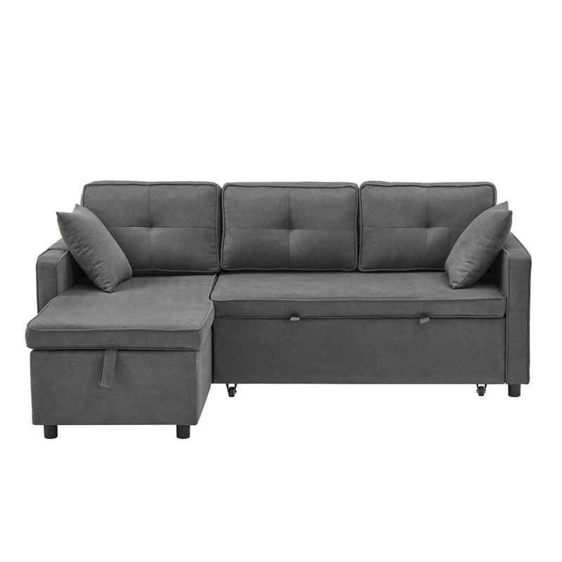 L Shaped Sofa Sleeper & Storage Chaise, Grey